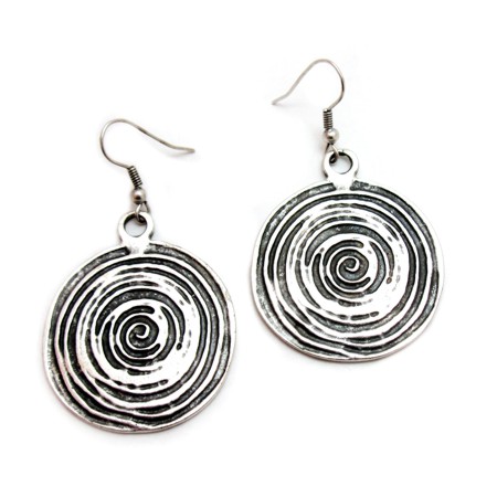 Flat Spiral Circle Zinc Earrings - Click Image to Close